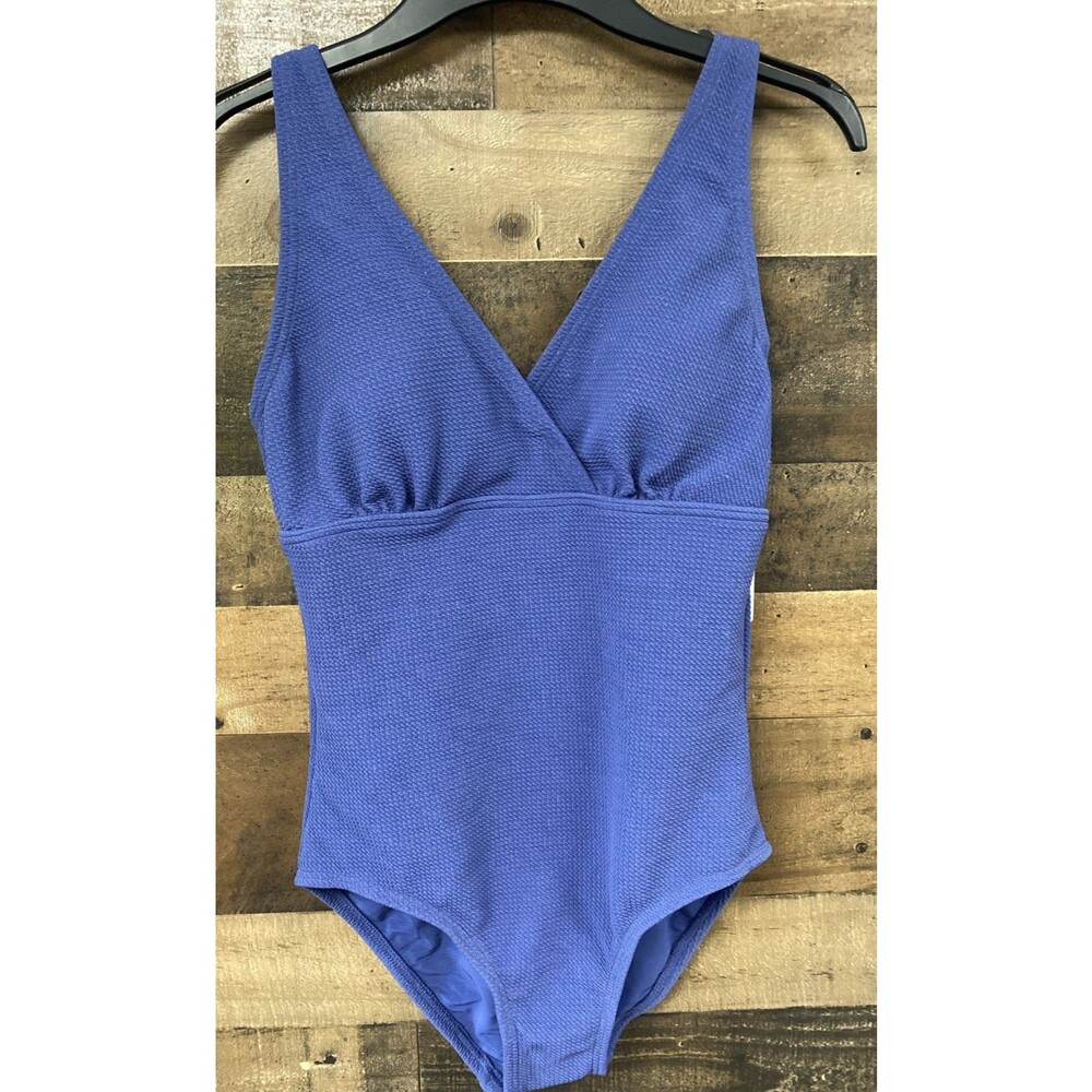 Lands' End Women's V-Neck One Piece Swimsuit Blue Sparkle Size S 6-8 New
